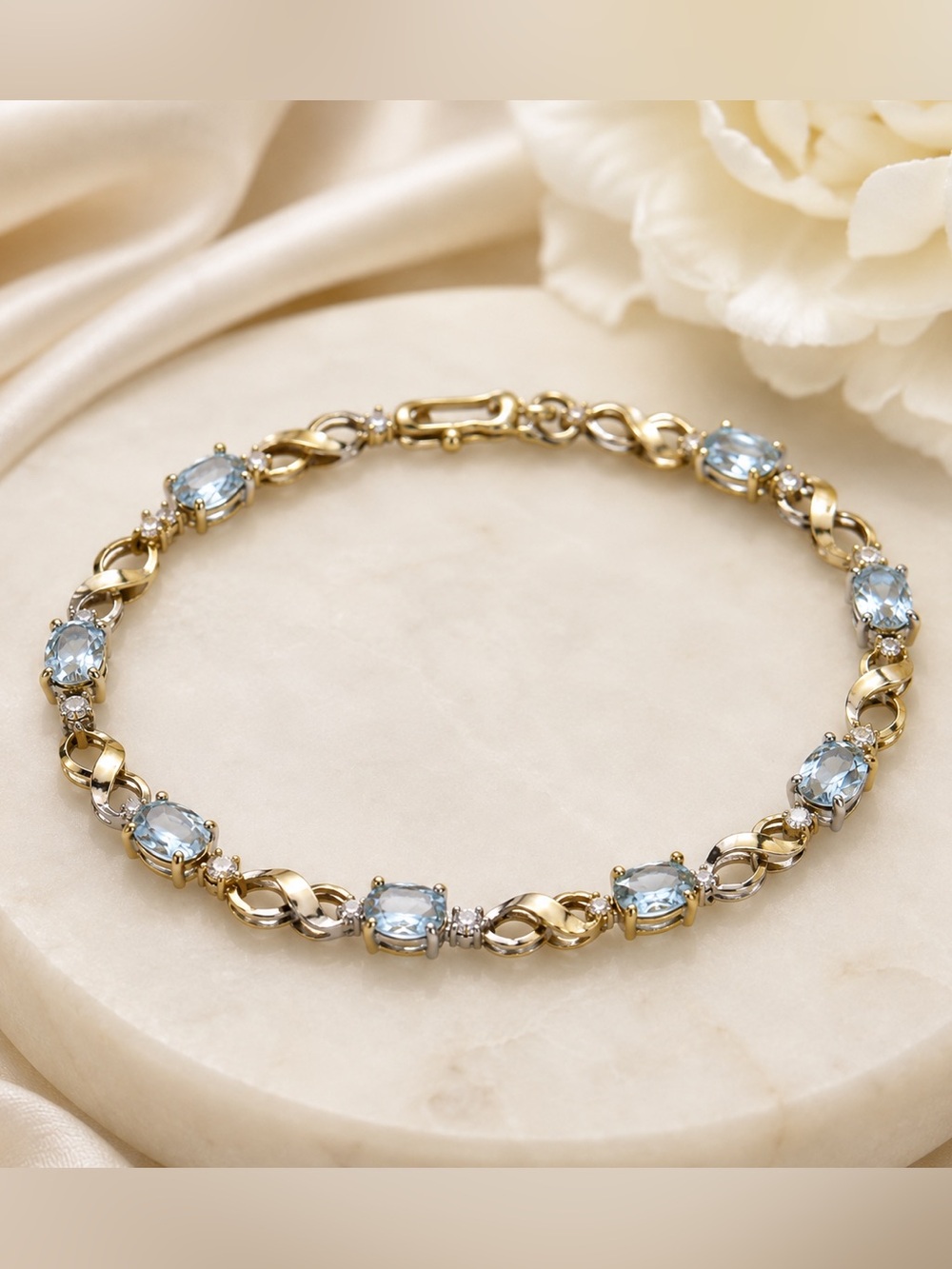 18K Gold Over Sterling Silver Genuine Blue Topaz Bracelet 1.18 CTW